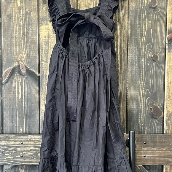 Self-Portrait Poplin Midi Dress 2 Black Square Neck Ruffles Boho Open Back - Picture 4 of 11
